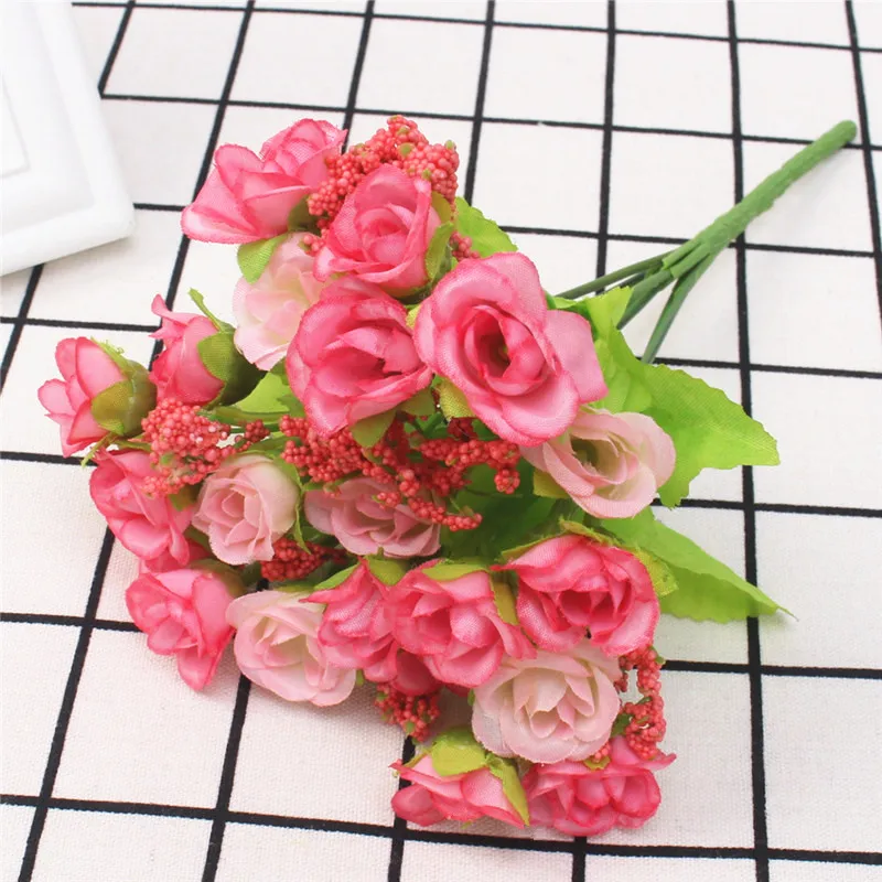 21 головок/Шелковый букет, мини-букет из искусственных роз, декоративный цветок для свадьбы, украшения дома, вечерние украшения для дня рождения