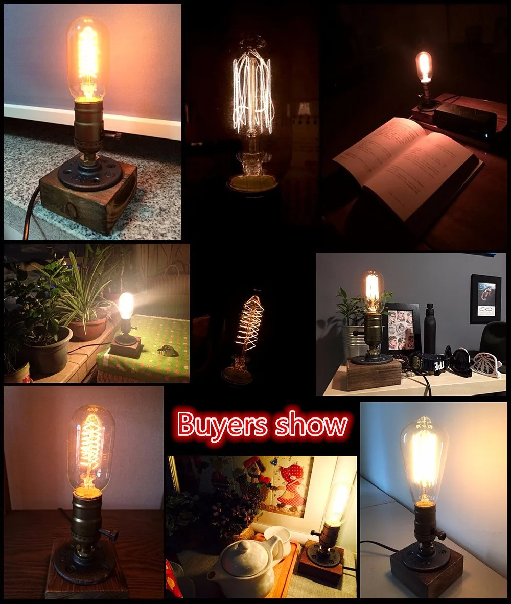  Desk Lamp Dimmable Table Light Wood Edison Bulb 220V Bedroom Bar wooden Retro Coffee Shop Vintage e