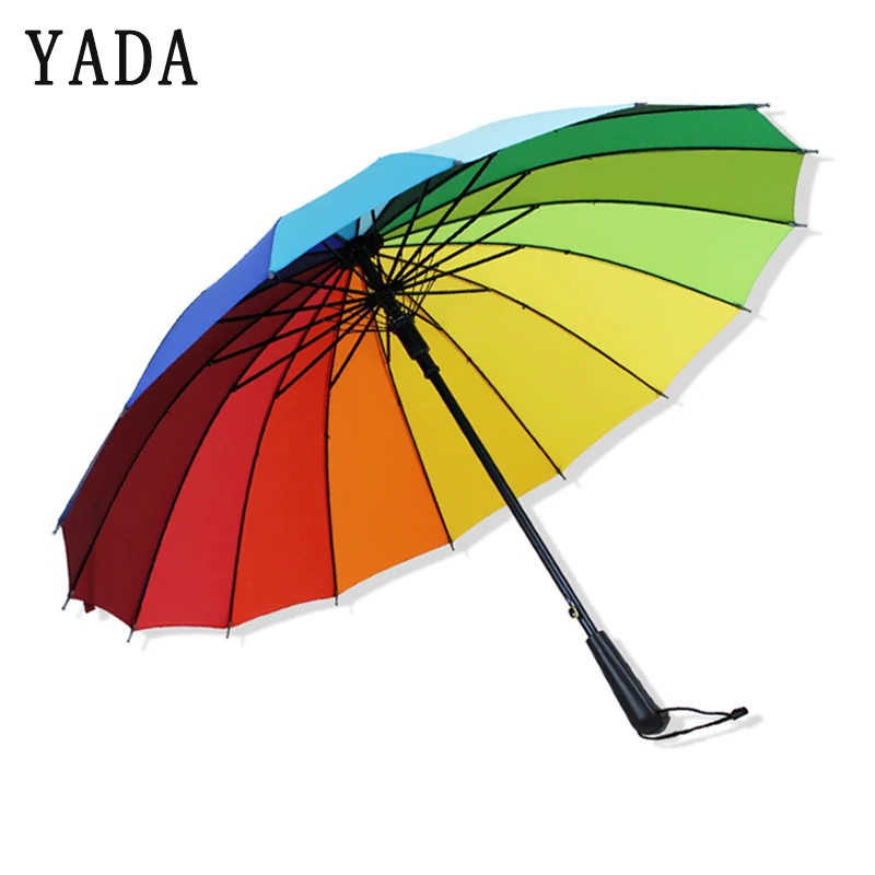 YADA 16K Rainbow Large Women Umbrella Long-handle Automatic Umbrellas For Men Strong Rainproof Parasol Rain Sun Umbrella YD124