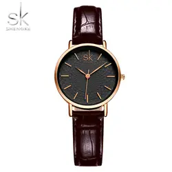 Shengke Для женщин наручные часы для ношения с платьем красные, черные кожаный ремешок для часов роскошный золотой циферблат женский Стиль