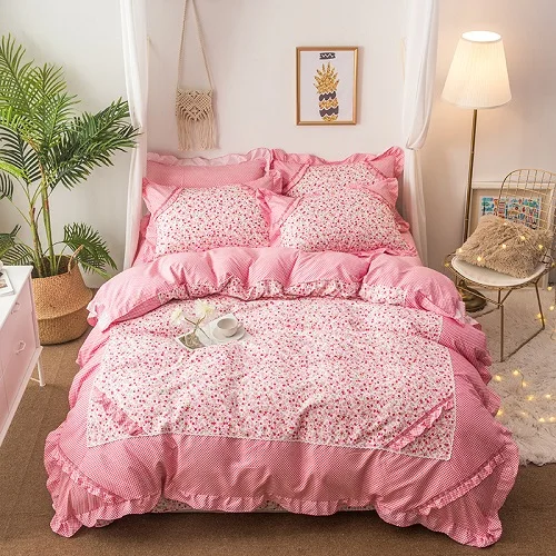 Buy Pink Floral print Korean style girls cute Bedding