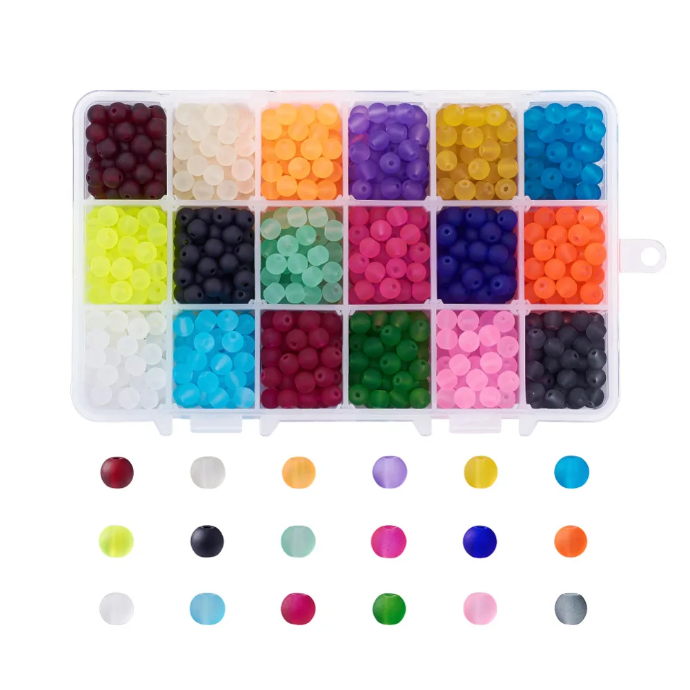 

1box Mixed Color Frosted Round Transparent Glass Beads for Jewelry Making DIY 6mm 8mm Hole: 1.3~1.6mm