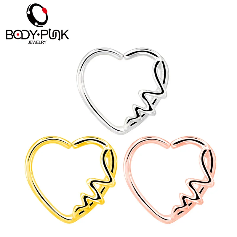 BODY PUNK Heart Shaped  Waves Left Closure Daith Cartilage Earring Wholesale Surgical Stainless Steel Barbell Tragus Piercing   (11)