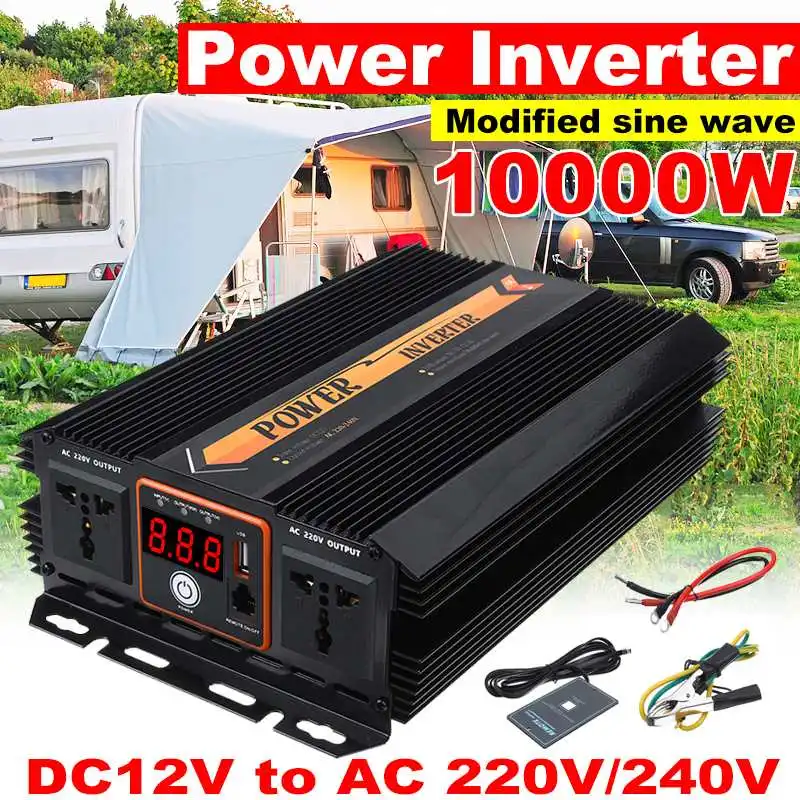 

10000W Power Inverter DC 12VV to AC 220V/240 Volt USB LED Display Car Adapter Charge Converter Modified Sine Wave Transformer