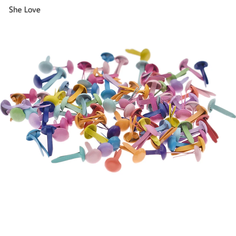 

She Love 100Pcs Mixed Color Mini Round Brads Assorted Pastel Brads 5.5x11mm For Scrapbooking Stamping Diy Crafts Making