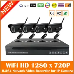 H.264 NVR 4ch видеонаблюдения Системы Наборы с 4 шт. Wi-Fi Беспроводной 720 P пуля Водонепроницаемый P2P ip-камеры популярный комплект