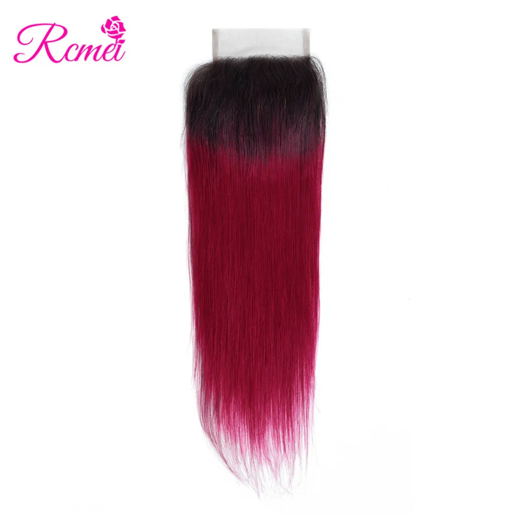Rcmei Dyed Bundles With Closure Peruvian Straight Hair T1B Burgundy Colored Weaving Two Tone Dark Roots Ombre Red Bundle NonRemy Rcmei Dyed Bundles With Closure Peruvian Straight Hair T1B Burgundy Colored Weaving Two Tone Dark Roots Ombre Red Bundle NonRemy