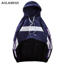 Aolamegs толстовки мужские лоскутные буквы с капюшоном пуловер Толстовка Мужская Высокая Уличная Повседневная модная уличная одежда худи в стиле хип-хоп осень