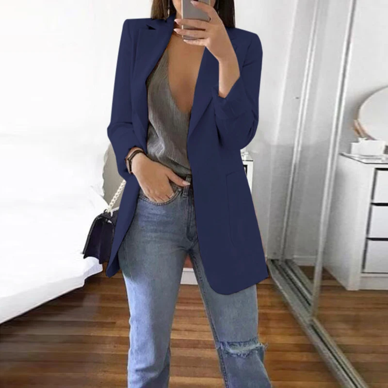 Womens Tops Ladies Party Pocket Suit Fashion Coat Standing collar Clothing