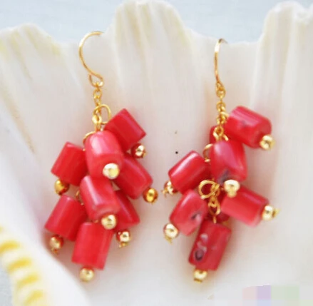 

HOT SELL - 1478 red cylindrical coral bead grape dangle earring -Top quality free shipping