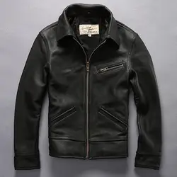 AVIREXFLY для мужчин Кожаная куртка Винтаж коричневый из натуральной воловьей стиль отложной воротник мото куртки зимние пальто