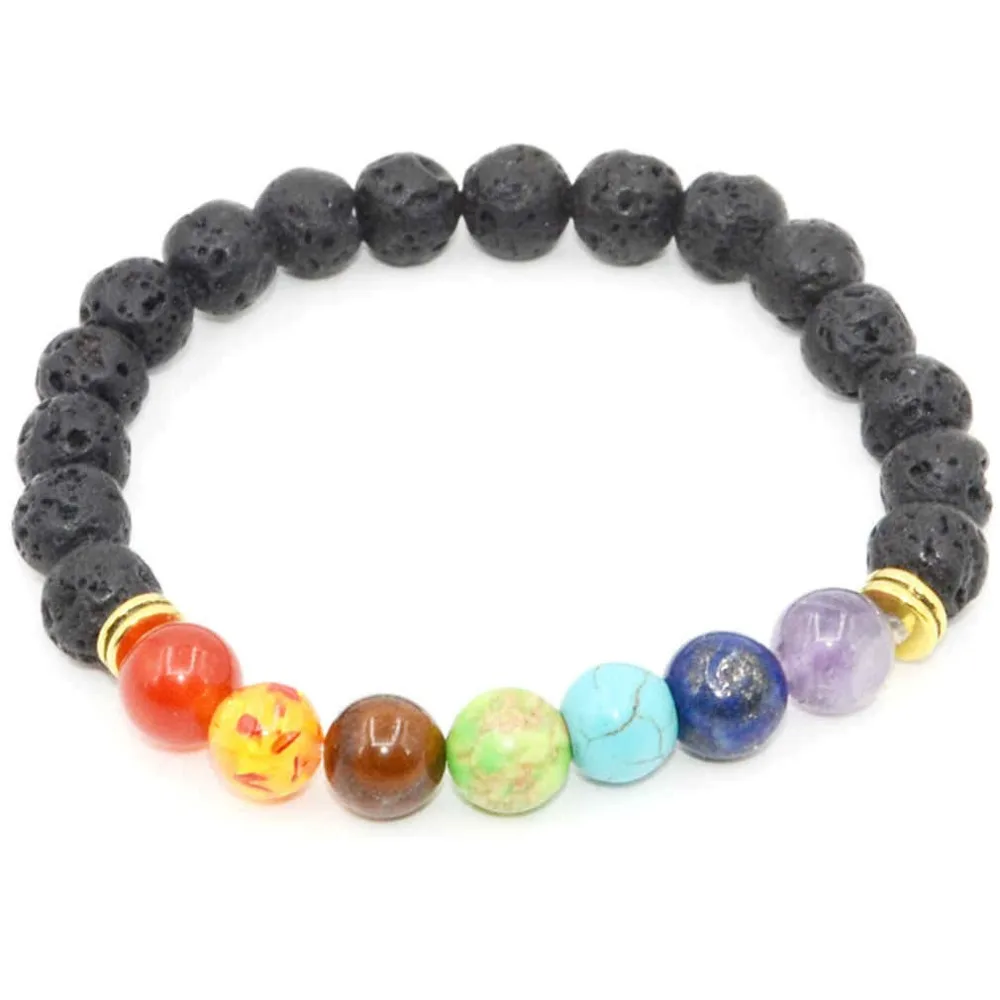 

New 7 Chakra Bracelet Men Black Lava Healing Balance Beads Reiki Buddha Prayer Natural Stone Yoga Bracelet For Women