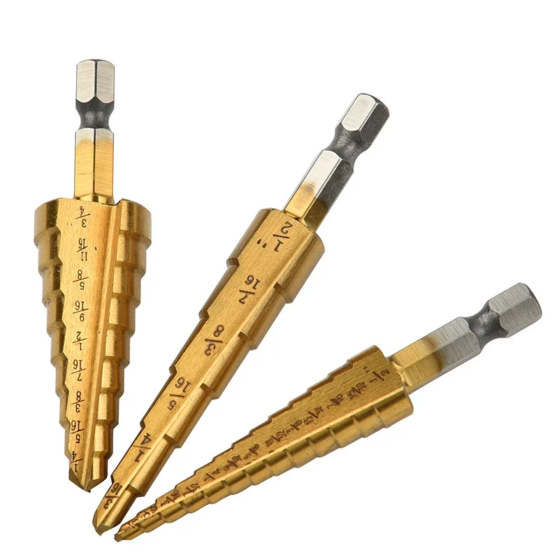 

1/4'' Hex Shank Step Drill Bit Titanium Coated Carbide Drill Bit Set 3pcs Screw Tool Kit Two-flute Woodworking with Storage Bag