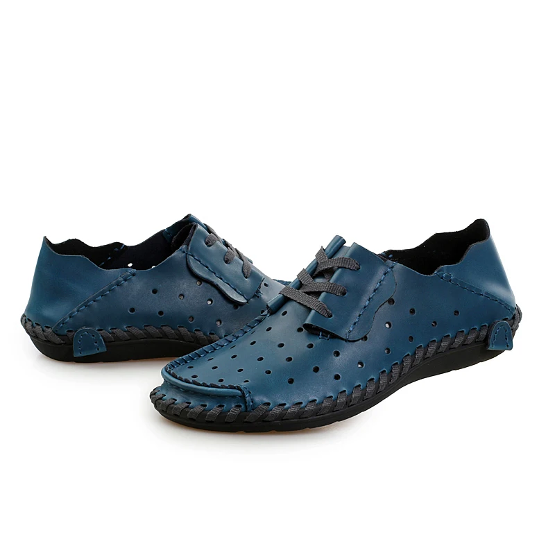 Летняя мужская обувь высокого качества; Роскошные Брендовые мужские туфли на плоской подошве с дырками; Лоферы ручной работы; большие размеры 38-48
