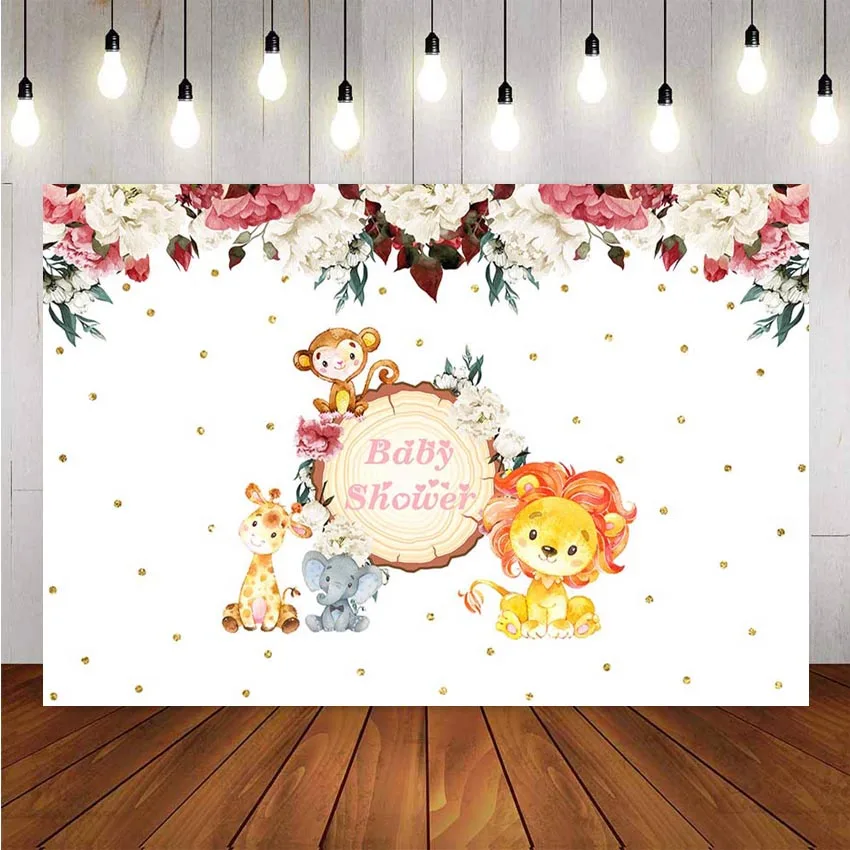 

Photography Background Birthday Party Animal Elephant Giraffe Lion Flower Backdrop Decor Photocall Backdrop Photo Studio Banner