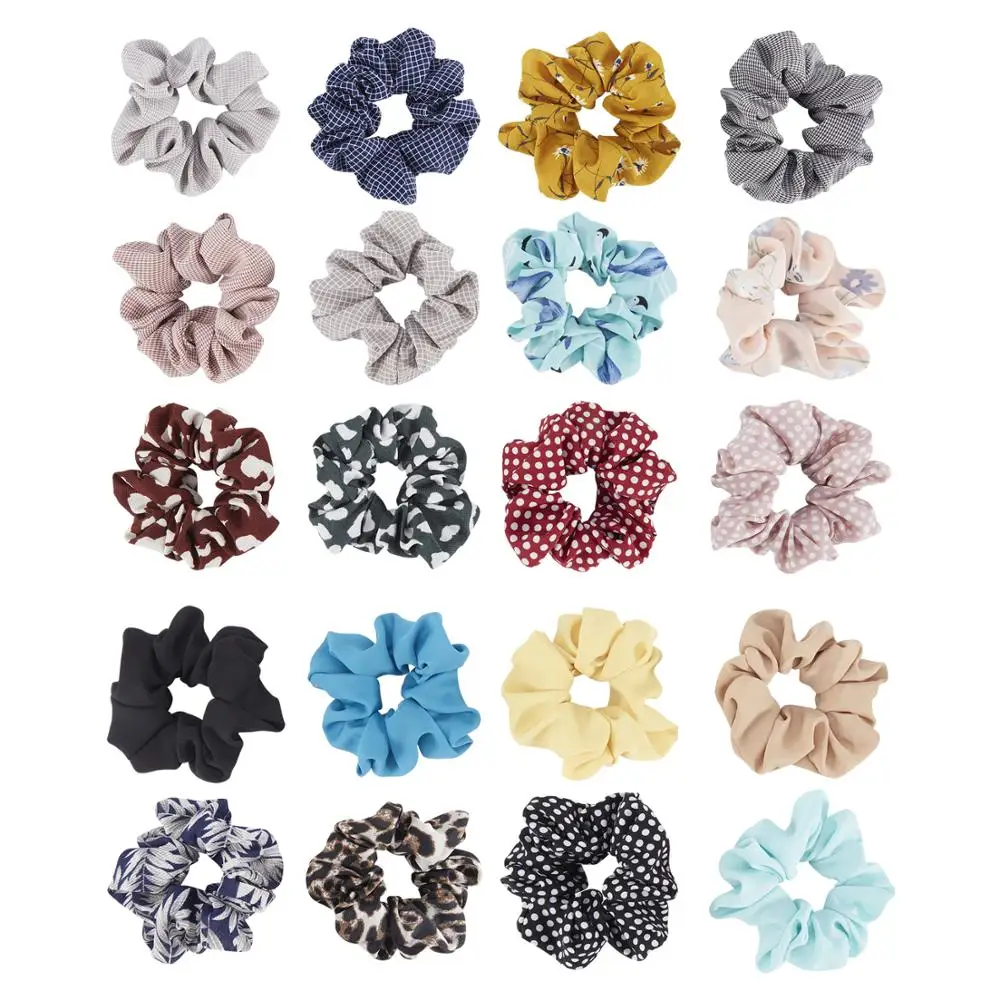 

20 Pack Soft Ouchless Chiffon Scrunchies for Hair Ties Satin Fabric Covered Bobbie Scrunchy Hair Elastic Band Ponytail Holder