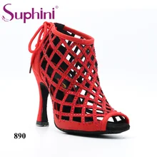 Новейший дизайн танцевальная обувь Suphini ручная работа латинская Женская танцевальная обувь красная Латинская Сальса Танцевальная обувь