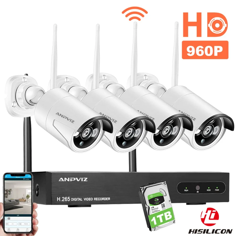 

Anpviz NVR Kit 4CH IR HD Home Security Wireless NVR Kits IP Camera 960P CCTV Set WiFi Cameras Video Surveillance System 1TB HDD