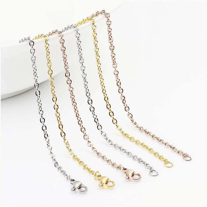 

10pcs/Lot 1.5mm Wide 60cm Length Extension Chain Necklace Chains with Bulk Lobster Clasps Diy Jewelry Making Accessory 5 Colors