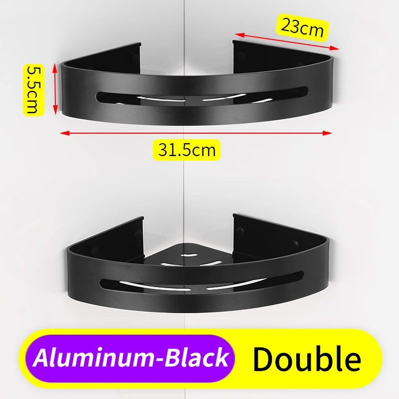 Black-Double Bathroom Shelf Black Aluminum Corner Storage Holder Shelves Bathroom Accessories Shower Caddy Rack Wall Mounted Shampoo Basket - Цвет: Black-Double