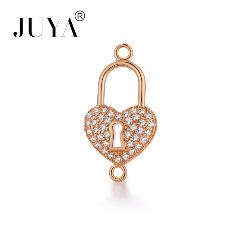 

diy bijoux 2018 new copper micro pave zircon heart shape lock charm connectors part for jewelry making diy bracelets necklaces