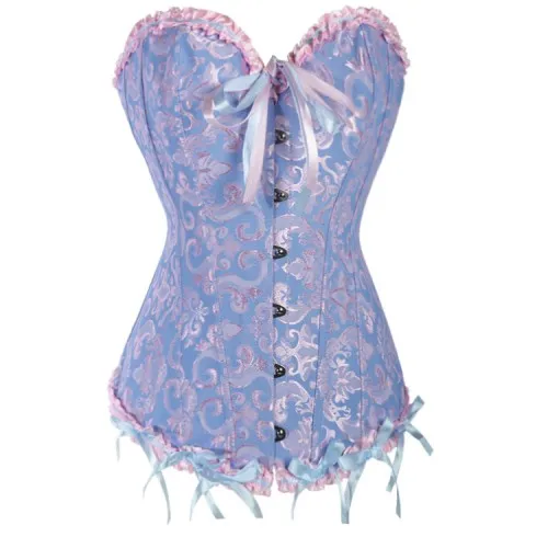 2016 New Elegant Ladies Club Corsets Blue & Pink Ribbon Bows Brocade
