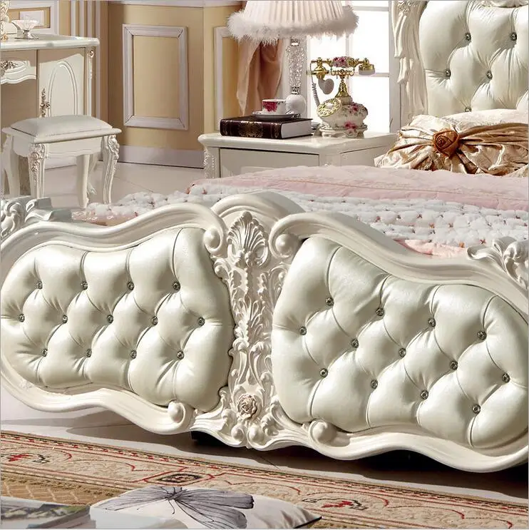 Современные европейские твердой древесины кровать мода резные 1.8 м кровать французский мебель для спальни 10019