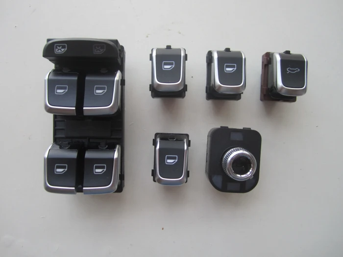 

BODENLA 6 PCS Chrome Brushed Window Master Trunk Mirror Switch Button For Audi A4 S4 B8 Q5 A5 09-12