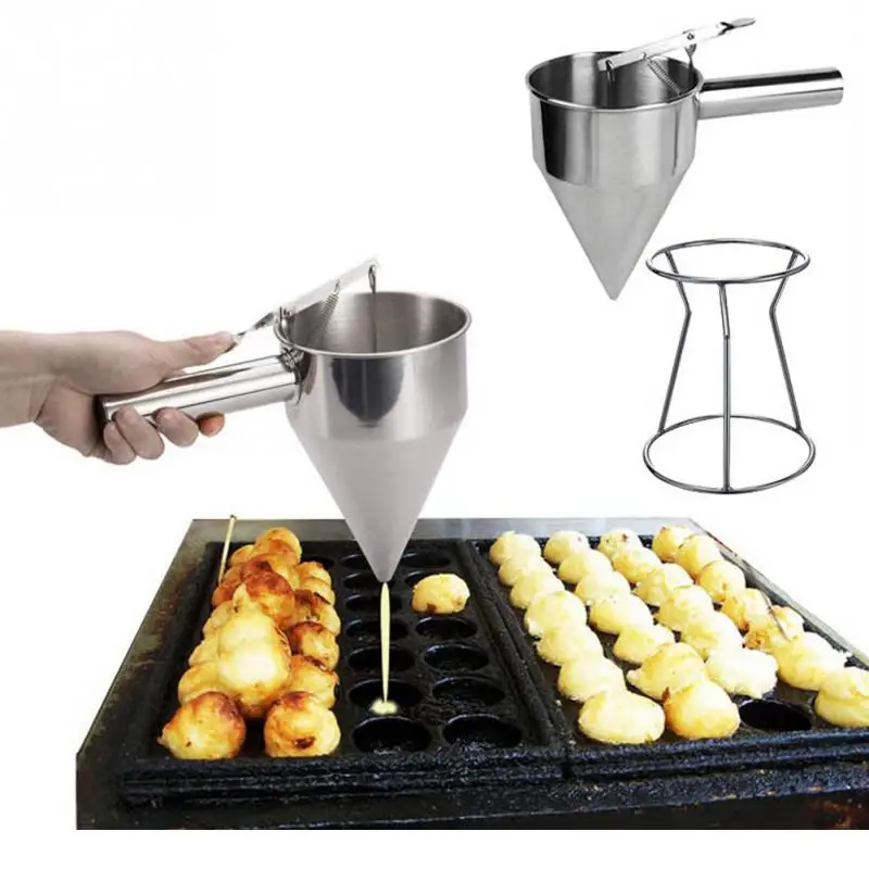 

22cm Stainless Steel Small Octopus Balls Making Funnel Cupcakes Baking Dispenser with Rack Kitchen Utensils Funnel Tools