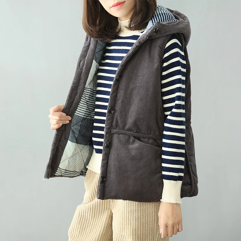 

TongKou Corduroy thick warm vest female 2019 spring and autumn new wild loose vest short jacket sleeveless