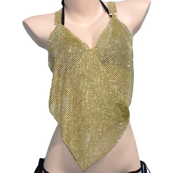 

Night Club Rhinestone Metal Mesh Crystal Body Chain Maxi Sexy Shiny Sequins Bra Harness Women bodychain big statement Jewelry.