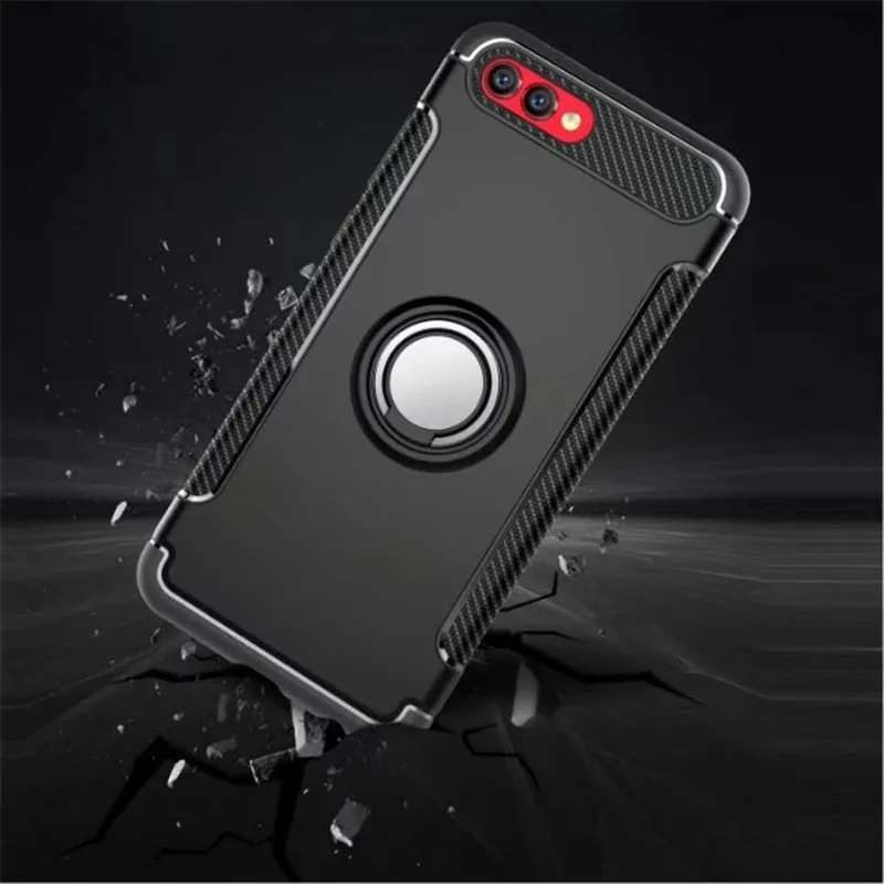 

Anti-knock Soft Silicone PC Back Cover Cases For Huawei Honor V10 Mobile Phone Case With Ring Bracket