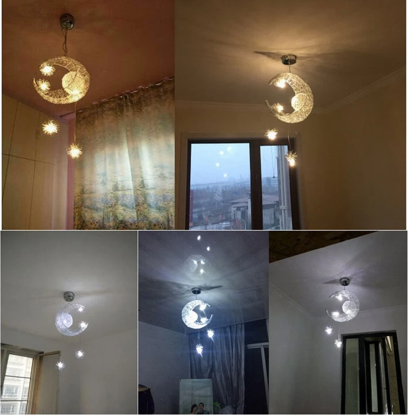 Modern Moon Star Pendant Light Christmas Decorations Creative Personality Children Bedroom Aluminum for Home Fixture Lighting (13)