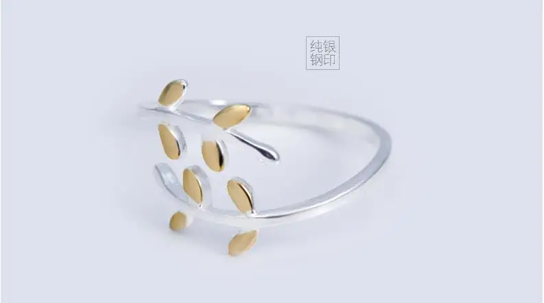 DreamySky Настоящее серебро 925 пробы кольца для женщин регулируемое свадебное S925 Золотое кольцо в виде листа стерлингового серебра-ювелирные изделия