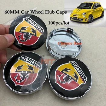 

100pcs/set Wholesale Price Chrome 60mm Car Wheel hub Caps for Abarth Logo Badge Emblem Car Wheel Center Covers label