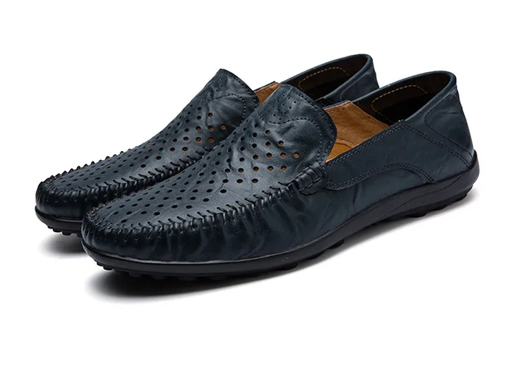 Летние Обувь мужские лоферы дышащие мужские туфли из мягкой кожи Повседневное коричневого цвета хаки синий черный