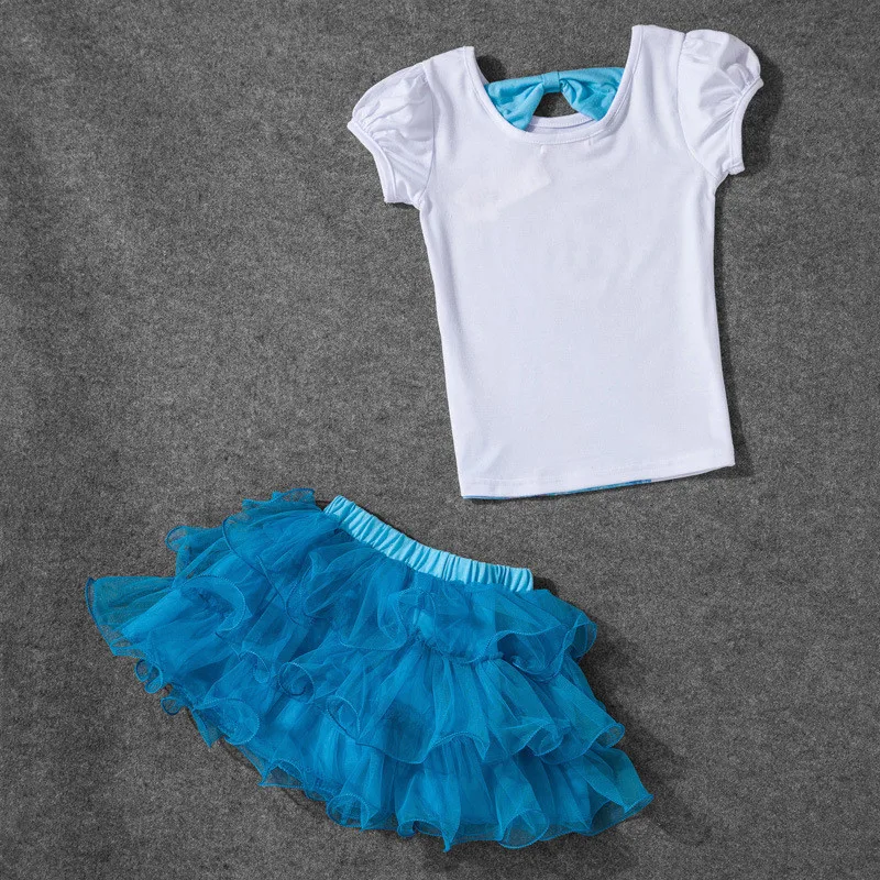 Jual Hot Penjualan 2018 Baru Gadis Putri Elsa Gaun + T shirt 2 Pcs Set 3 8Age Sky Biru Layered Tutu Gaun Set Pernikahan  