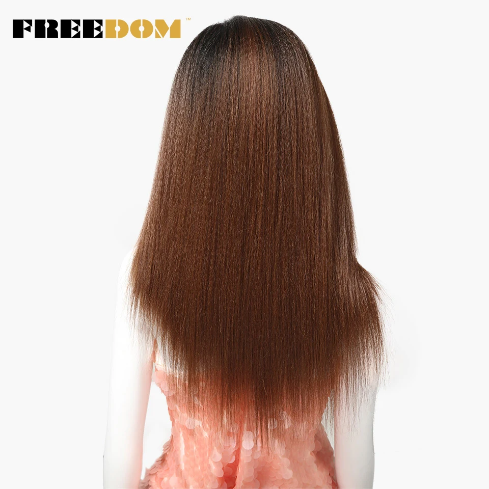 FREEDOM Synthetic Lace Front Wigs For Black Women Yaki Straight Long 26inch 65cm Afro Lace Wig Baby Hair Heat Resistant Fiber