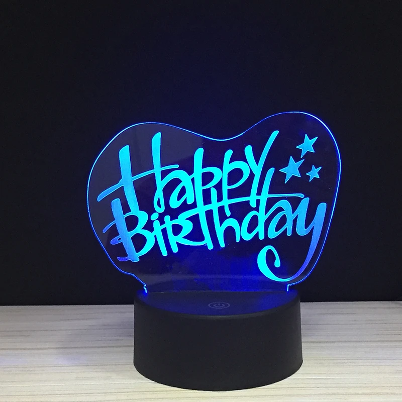 

The Happy Birthday colorful 3D Light touch acrylic lights LED 7 colors B-day present Night lamp remote control lighting gifts