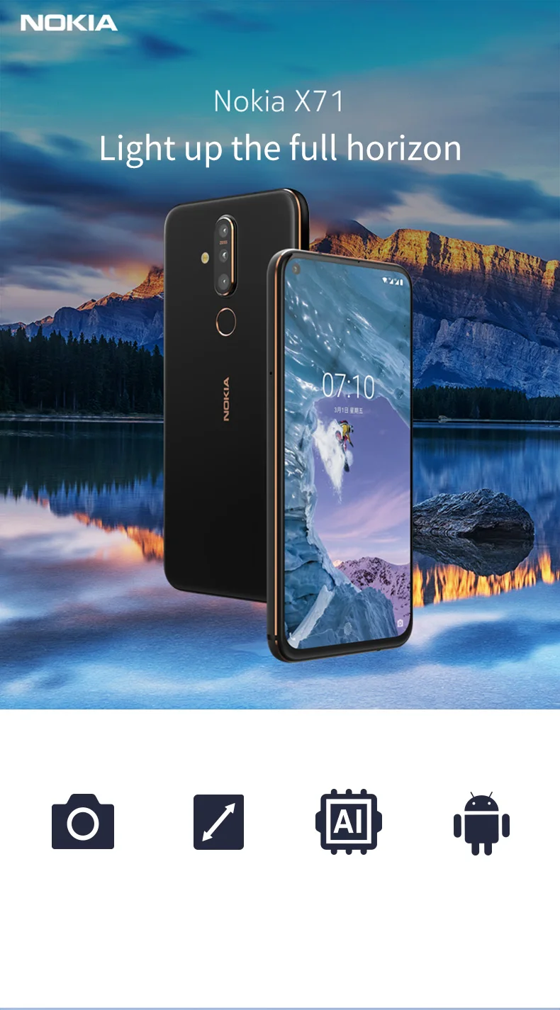 Мобильный телефон Nokia X71, 6 ГБ ОЗУ, 64 ГБ/128 Гб ПЗУ, две sim-карты, Android, LTE 6,39 '', 4 камеры, четыре ядра, 3500 мАч, отпечаток пальца, Snapdragon 660