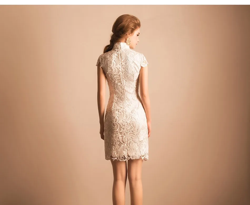 chinese shanghai white lace short cheongsam qipao chi pao dresses elegant plus size hot new (18)