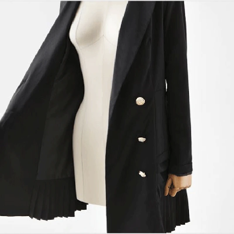 Elegant Double breasted Long Pleated blazzer mujer Office lady fashion business blazer suit Autumn basic blezer oficina femenina