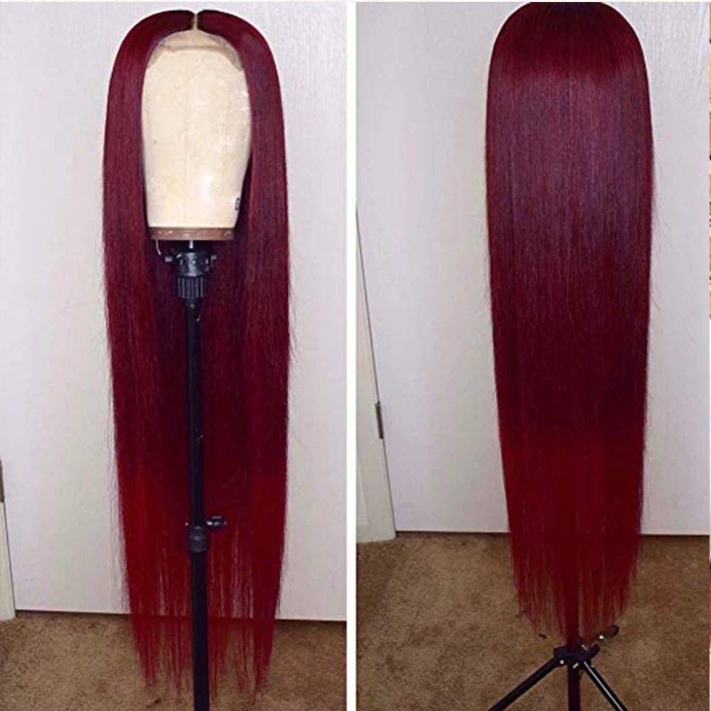 

Red Color 360 Lace Wigs with Baby Hair 180% Straight Brazilian Virgin 360 Lace Human Hair Wigs Pre Plucked African American