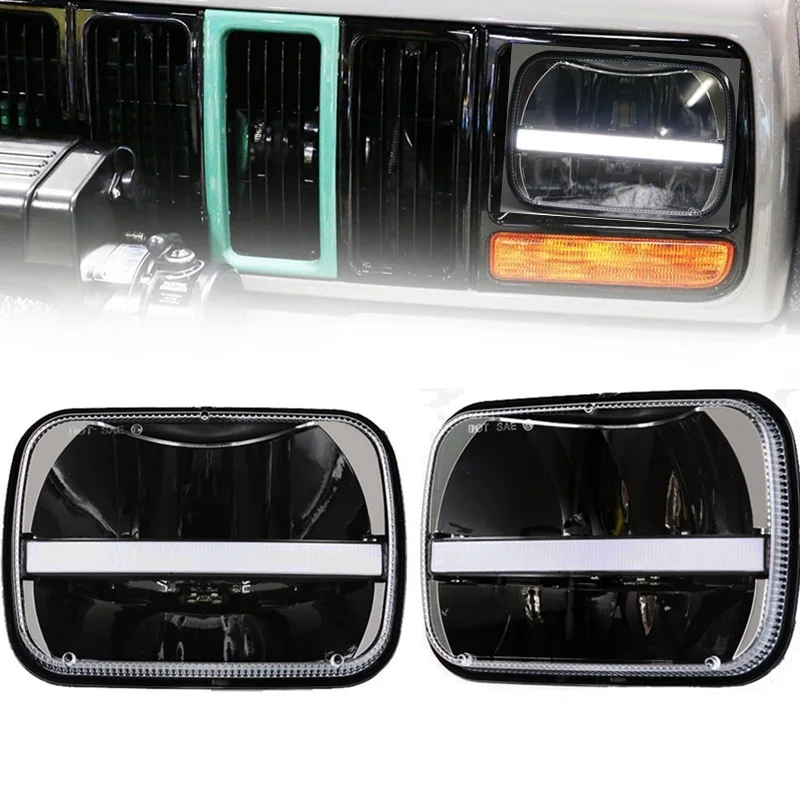 

1 Pair Offroad Front Headlamp DRL Turn signal 5x7 square headlight bulb 6x7inch rectangular led truck light for Jeep Cherokee XJ