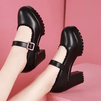 

Plus Size 32-43 Block Heel Shoes Women Pumps 2019 Spring Fall White Wedding Shoes Ladies High Heels Shoes Office Work Shoe