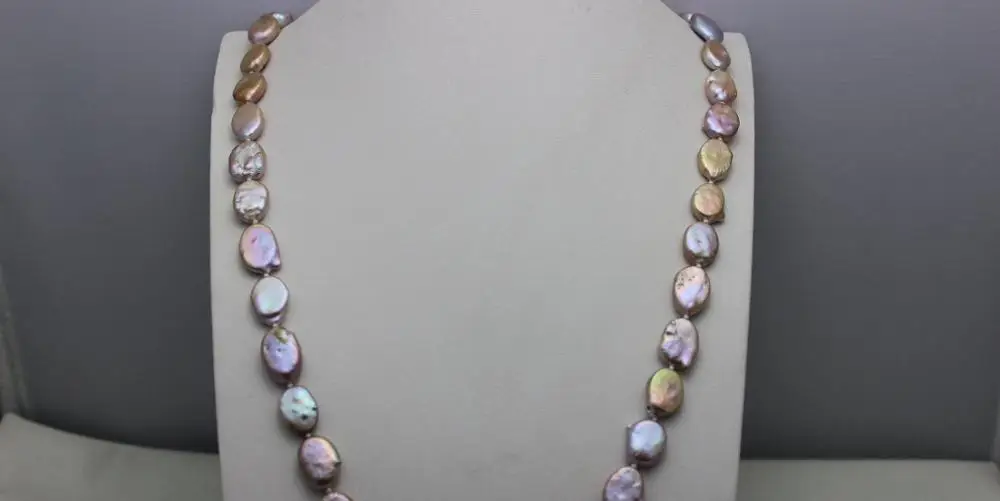 

purple oval Freshwater pearl Necklace 12x16mm 31"handmade"No metal Beauty a(5.18)