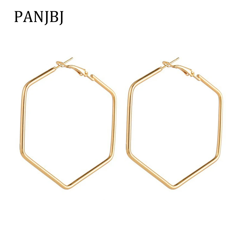 

NewTrendy Alloy Hexagon Hollow Out Gold Hoop Earring Statement Korean Style Women Geometric Big Earring Fashion Jewelry