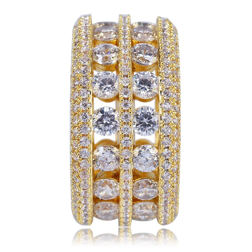 Hip-hop Rock Men's Diamond Ring Double Rows Hollow 18K Gold Gemstone Zirconium Ring Deals Amethyst Anillos Bagues Pour Femme