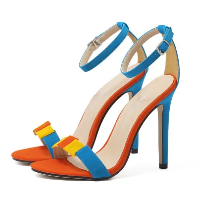 

2019 summer new suede colorblock stitching with a simple versatile stiletto heels sandals women