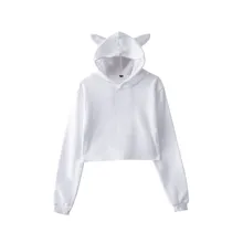 Crop Tops Cute Cropped Hoodies Kawaii Womens Sweatshirts Hoodie Solid Cat Ear Long Sleeve Cropped Sweatshirt Hooded Pullover